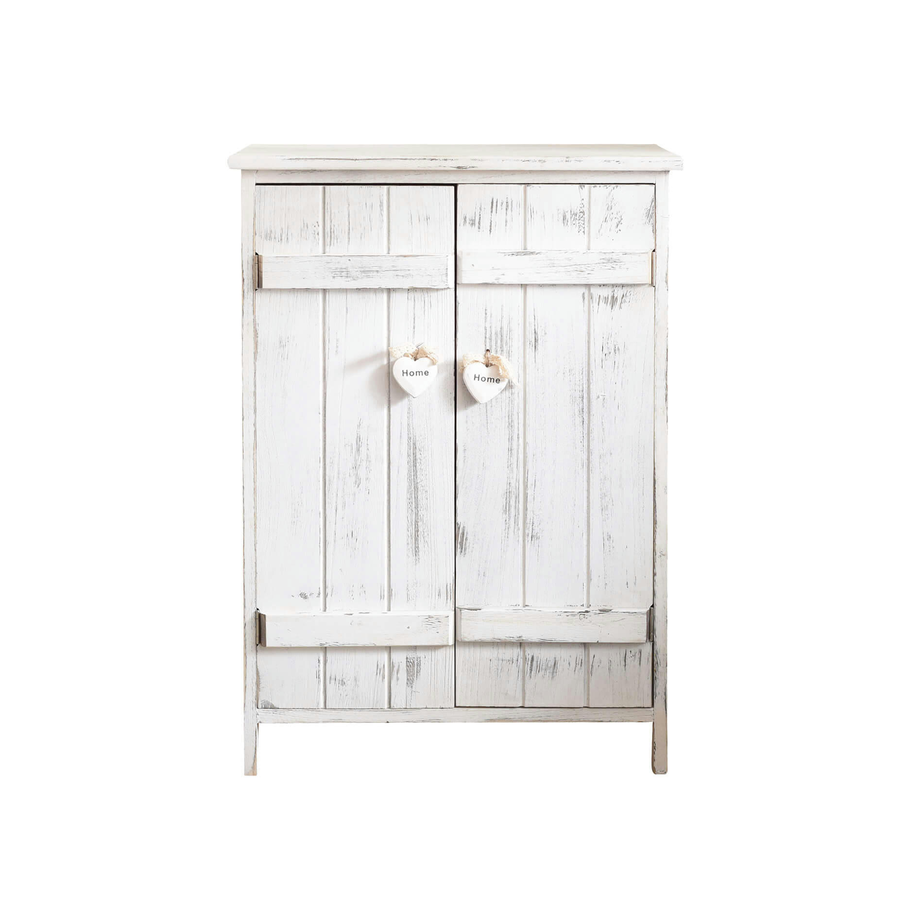 - Commode avec boutons en forme de coeur à 2 portes en bois blanc