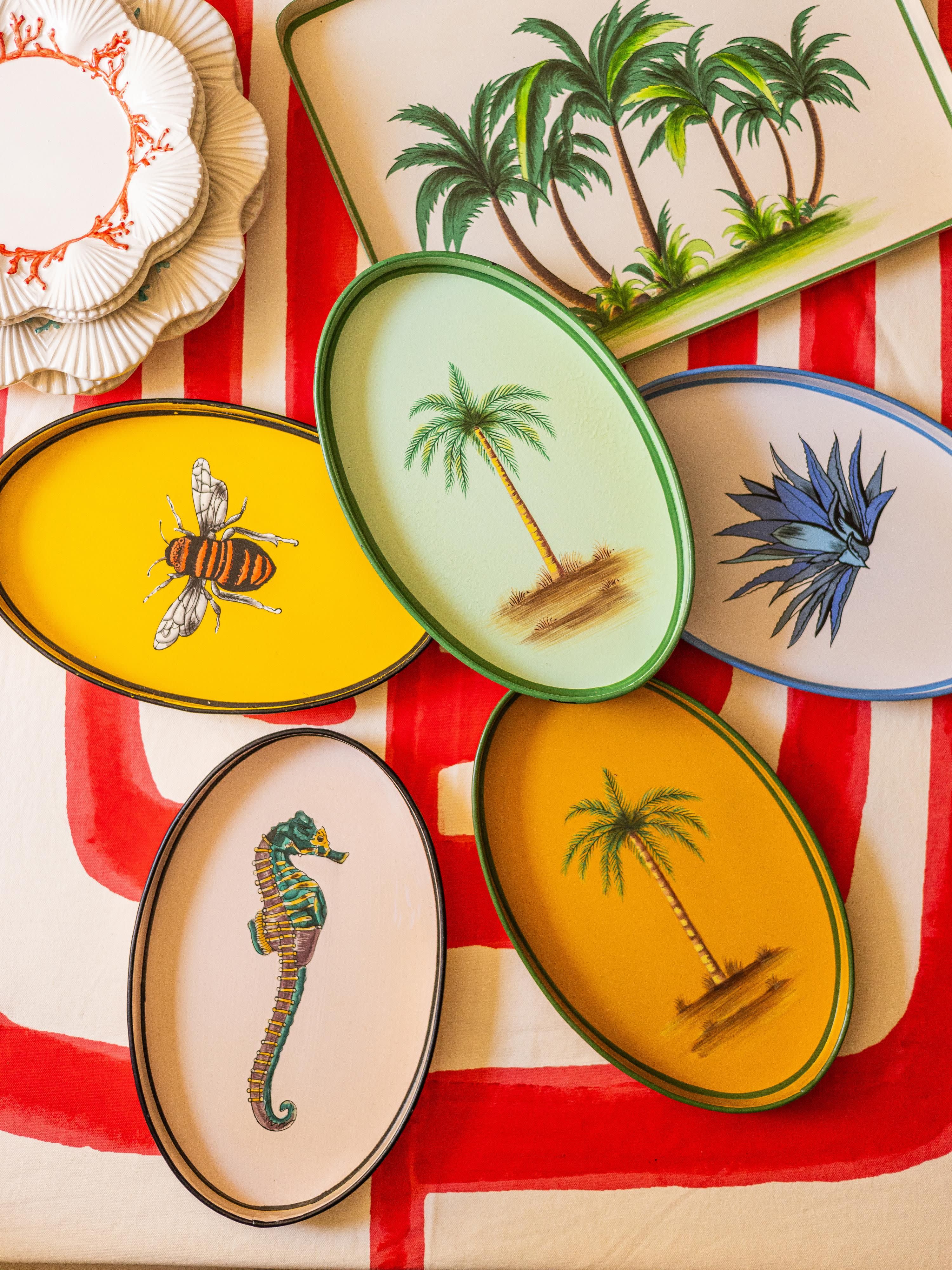 Handbemaltes Dekotablett Fauna mit Bienen-Motiv