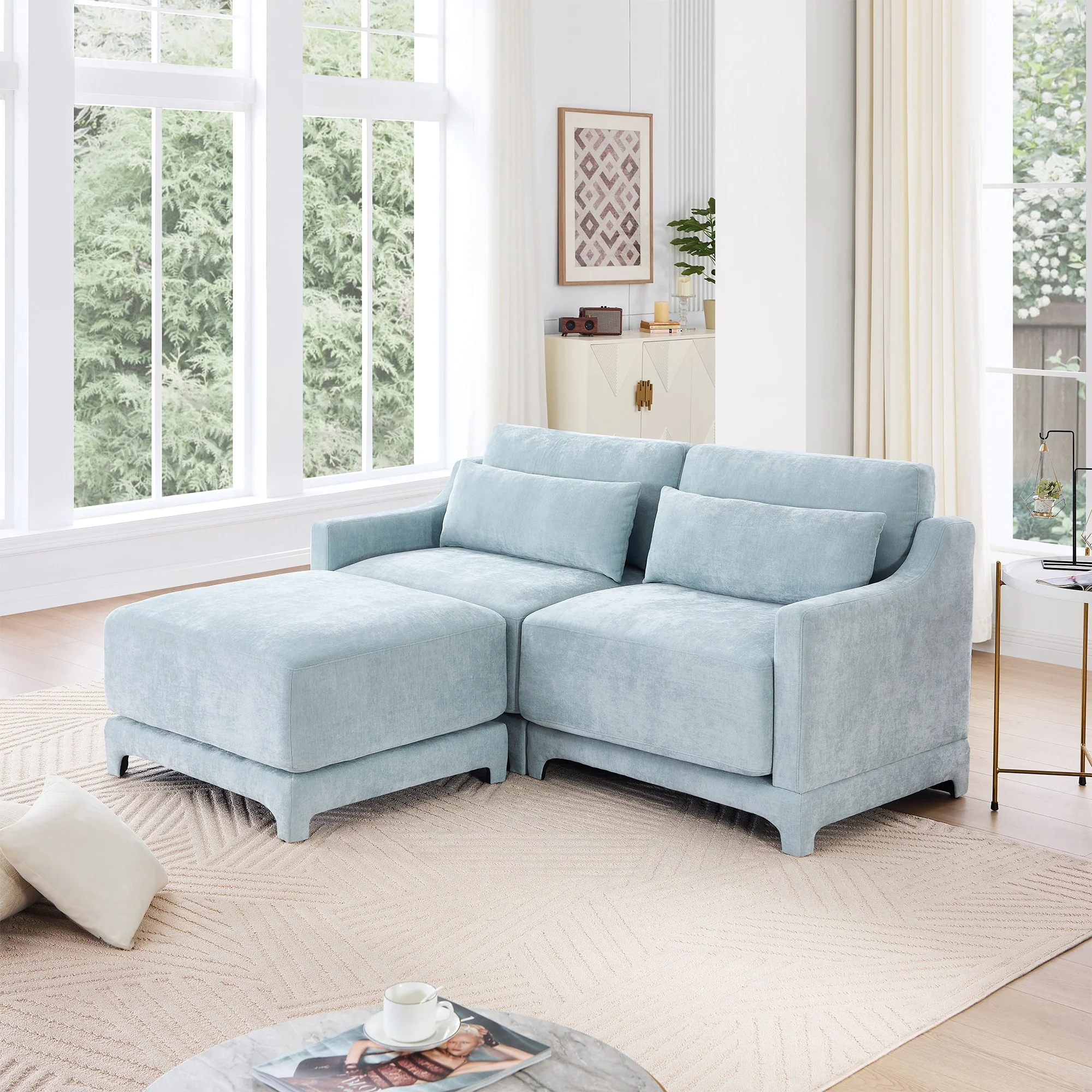 GDFStudio- Braythorne Chenille Two-Seater Sofa With 1 Ottoman