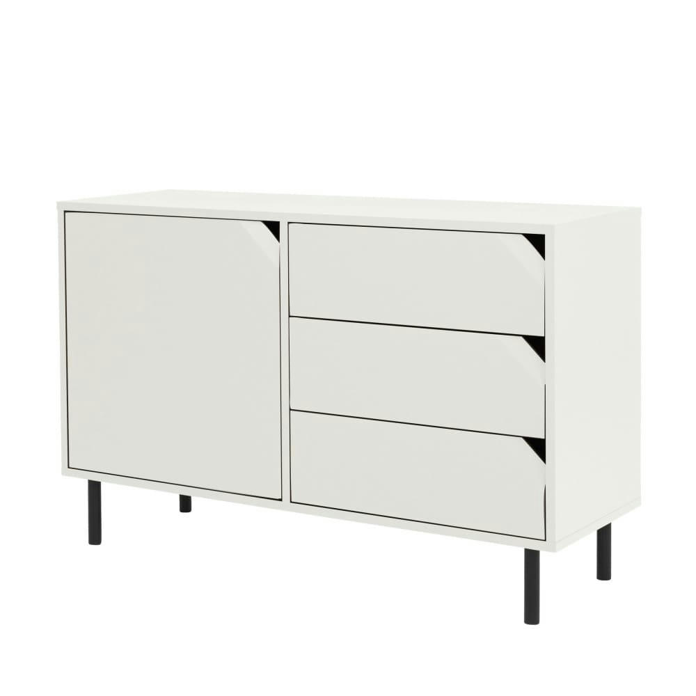CORNER - Buffet 1 porte 3 tiroirs en bois L118cm blanc cassé