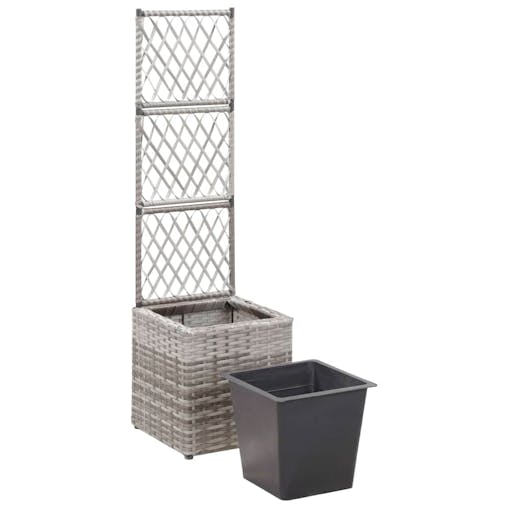 NNEVL Trellis Raised Bed with 1 Pot 30x30x107 cm Poly Rattan Grey