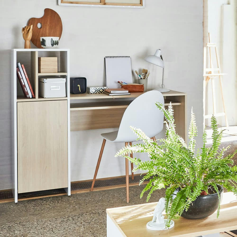 MITCH - Bureau  placage chêne clair et blanc