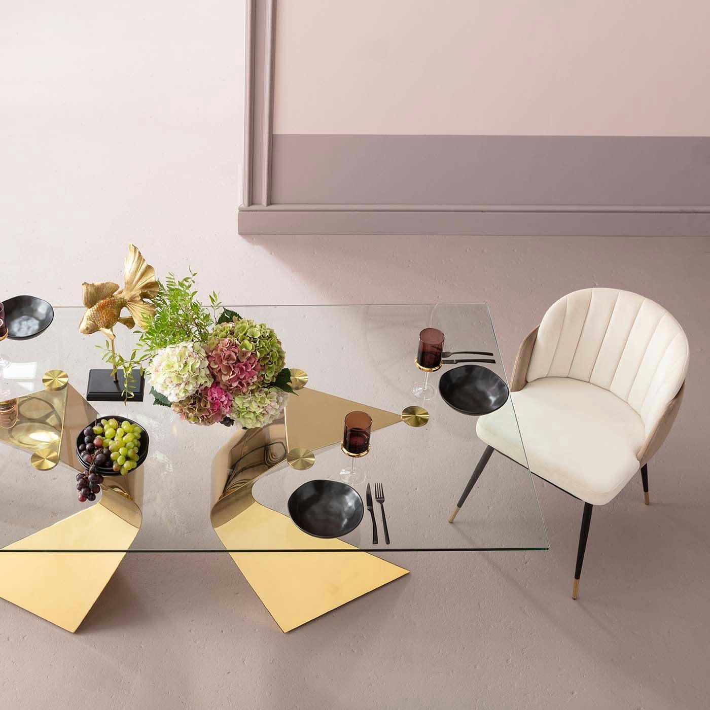 HOJAS - Chaise en velours beige, taupe et acier noir