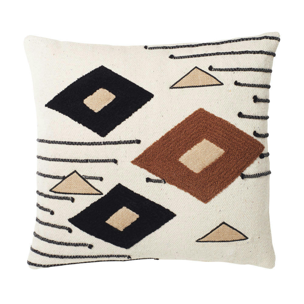 CAPETOWN - Coussin écru et noir motifs brodés 45x45