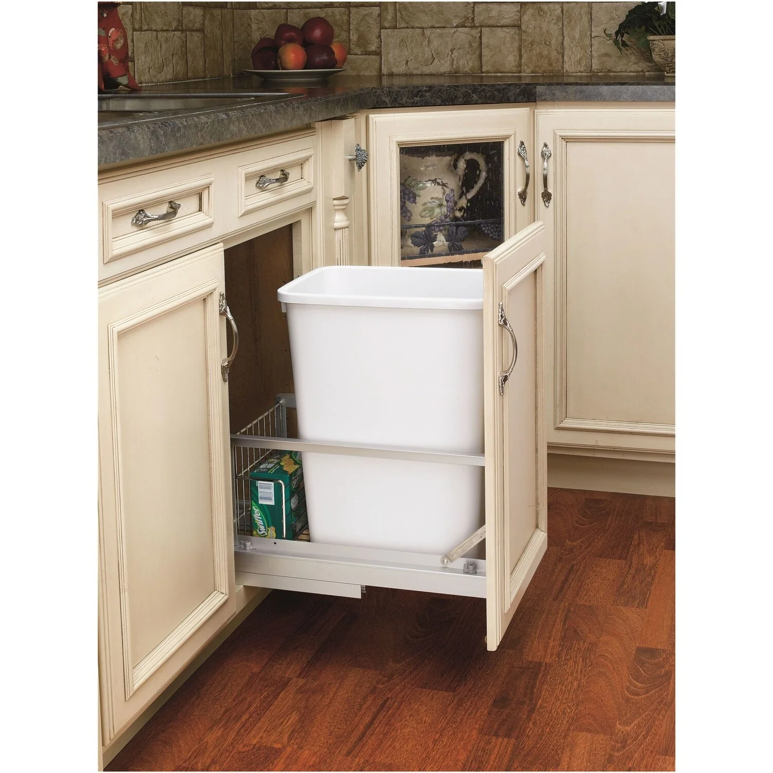 Rev-A-Shelf 5349 Series Bottom Mount Single Bin Trash Can with Soft