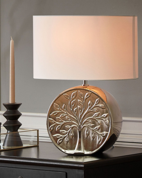 Lampka nocna ceramiczna motyw drzewa 49 cm srebrna