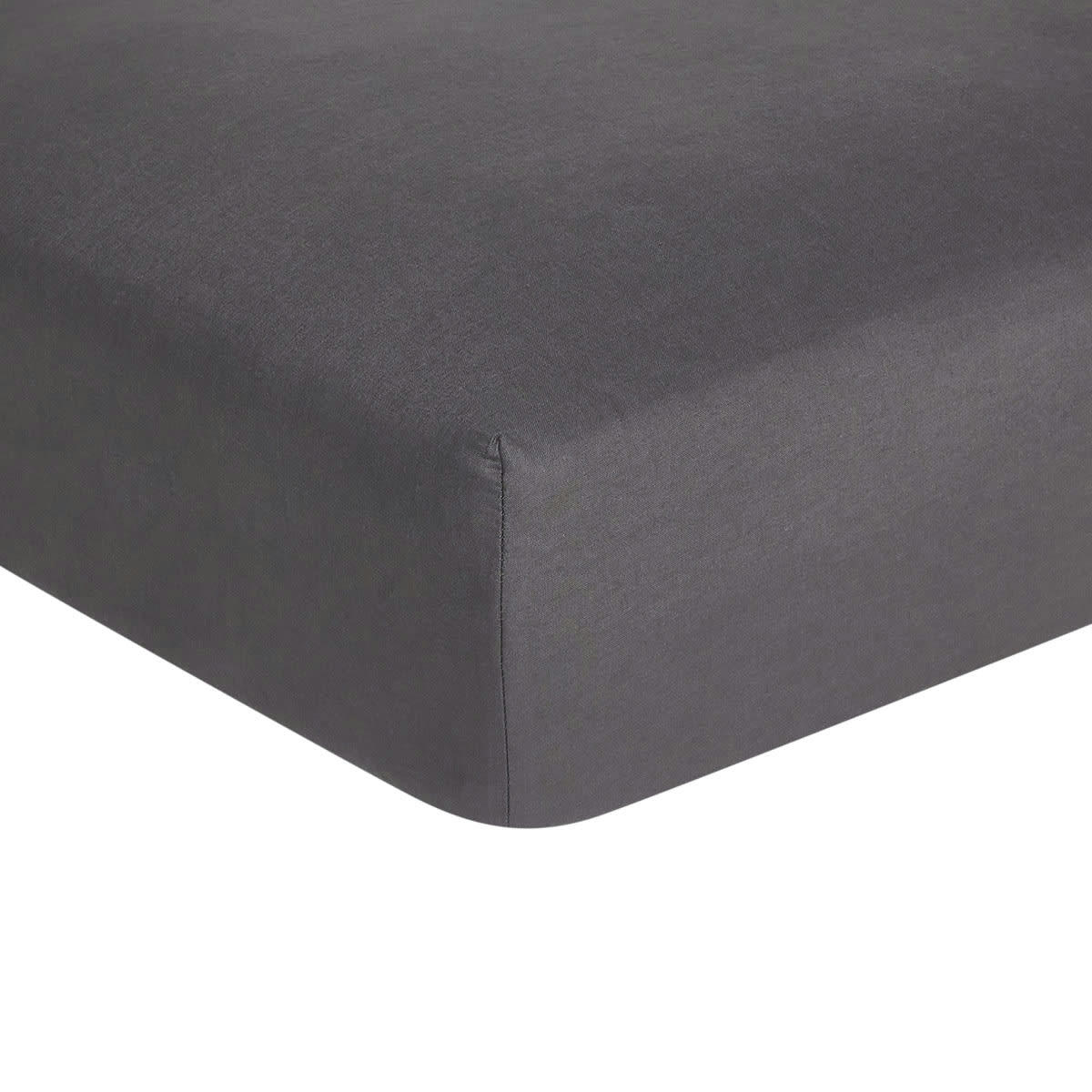 ORAGE - Drap housse uni en coton gris anthracite 140x200
