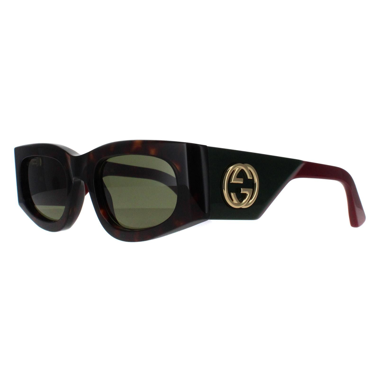 Gucci Rectangle Havana with Green and Red Green GG1664S