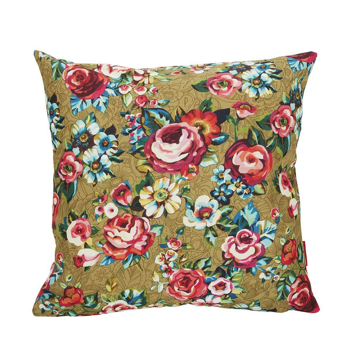 DEVI - Housse de coussin extérieur fleuri doré 45x45cm