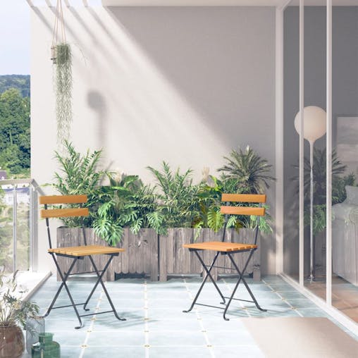 NNEVL Folding Garden Chairs 2 pcs Steel and Solid Acacia Wood
