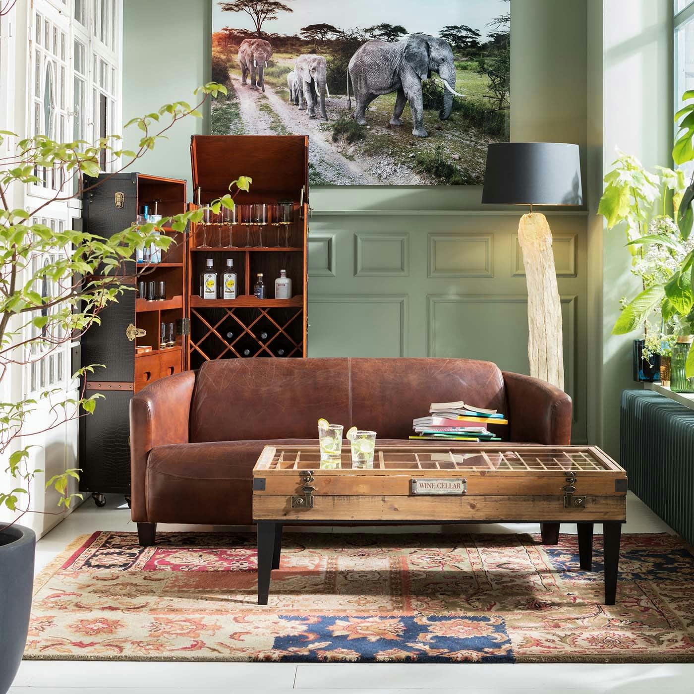 COLLECTOR - Table basse en sapin et verre