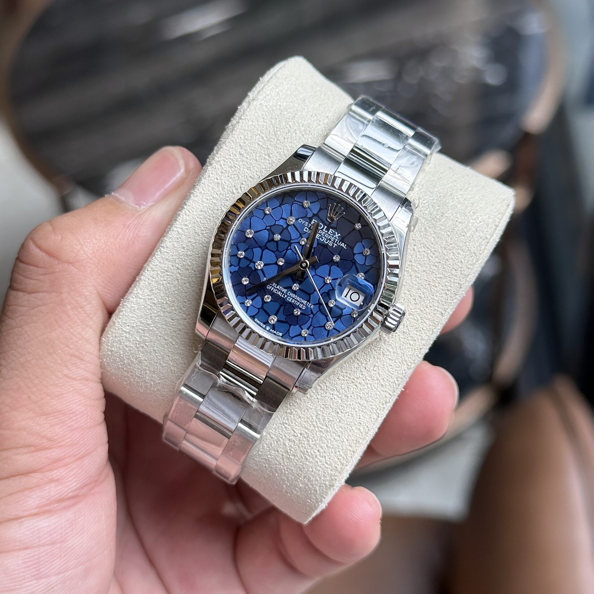 Rolex Datejust 316L Steel Blue Dial CZ Diamonds 31mm Oyster AAA Replica