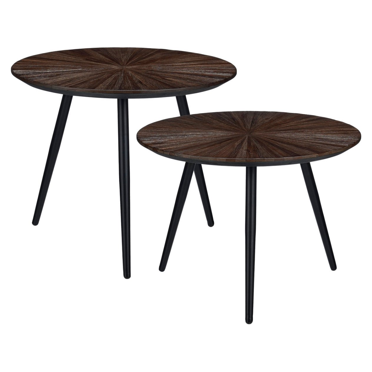 Mica Decorations Dane Bijzettafels - Salontafel Set van 2 - Bijzettafel Rond H44 x Ø54 cm - Koffietafel Set van Gerecycled Hout - Plantentafeltje -
