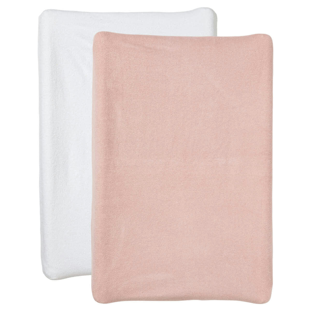 - 2 housses de matelas à langer bébé rose et blanc en coton 50x70 cm
