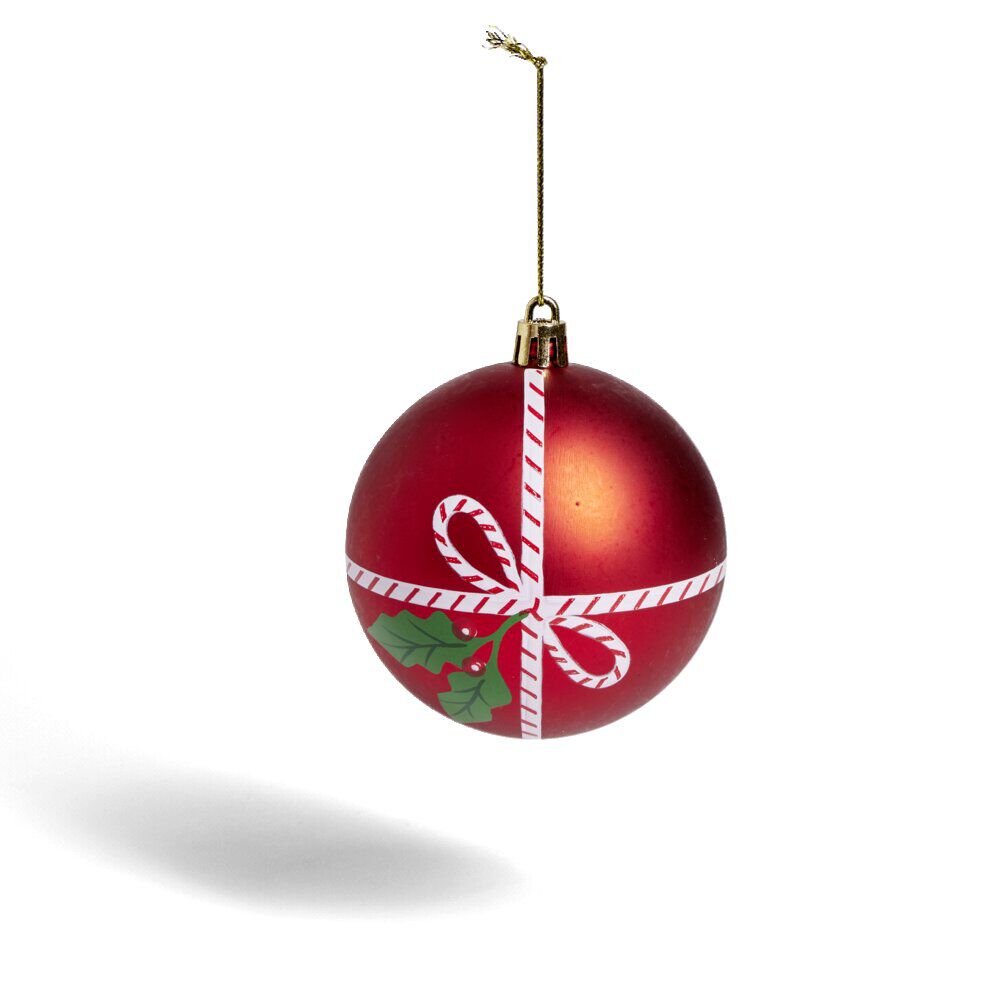 Boule de No&euml;l motif traditionnel vert ou rouge Ø8cm - 2 coloris