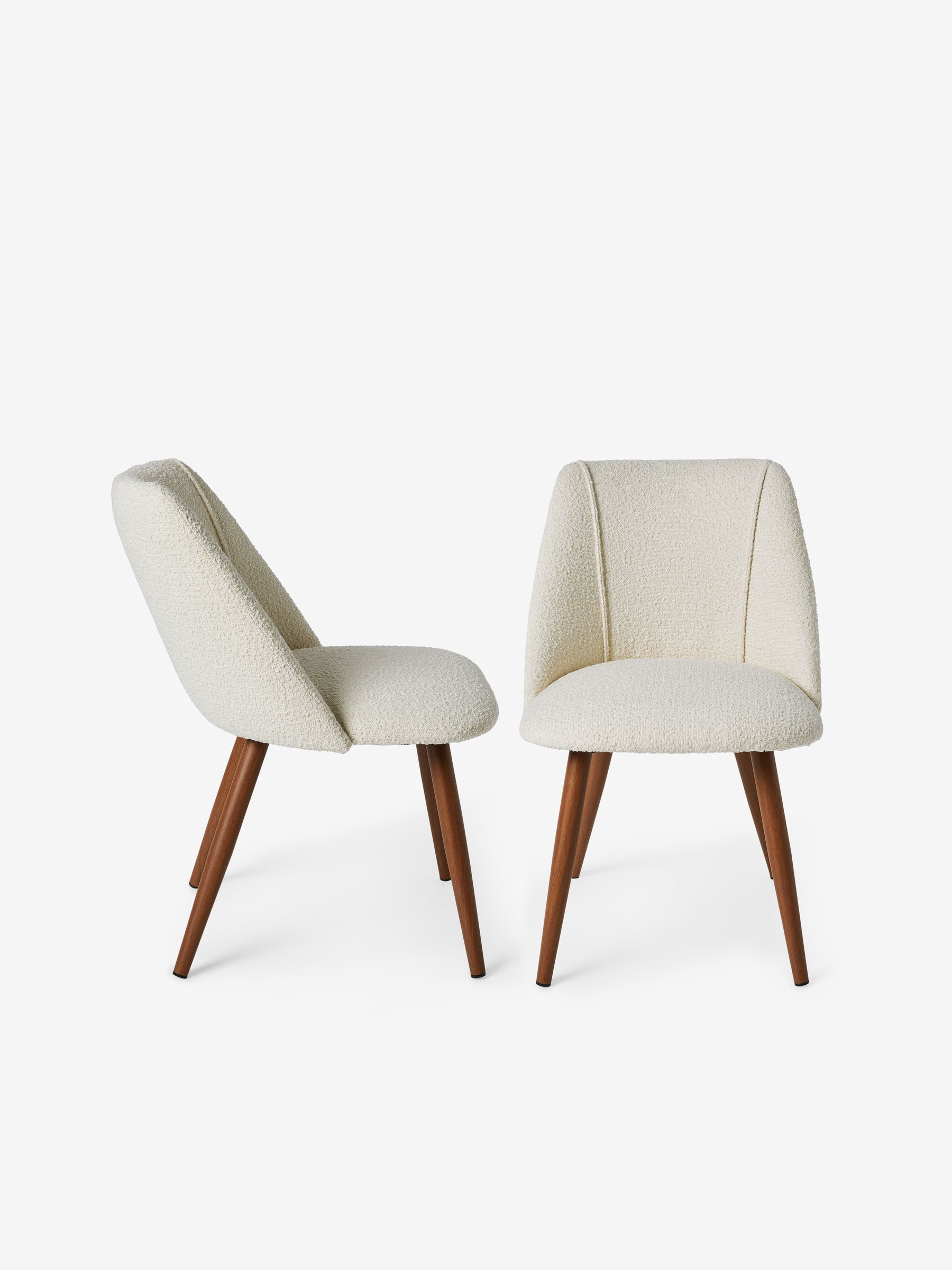 Set of 2 Lule Non Arm Dining Chairs in White Boucle and Walnut Effect Legs