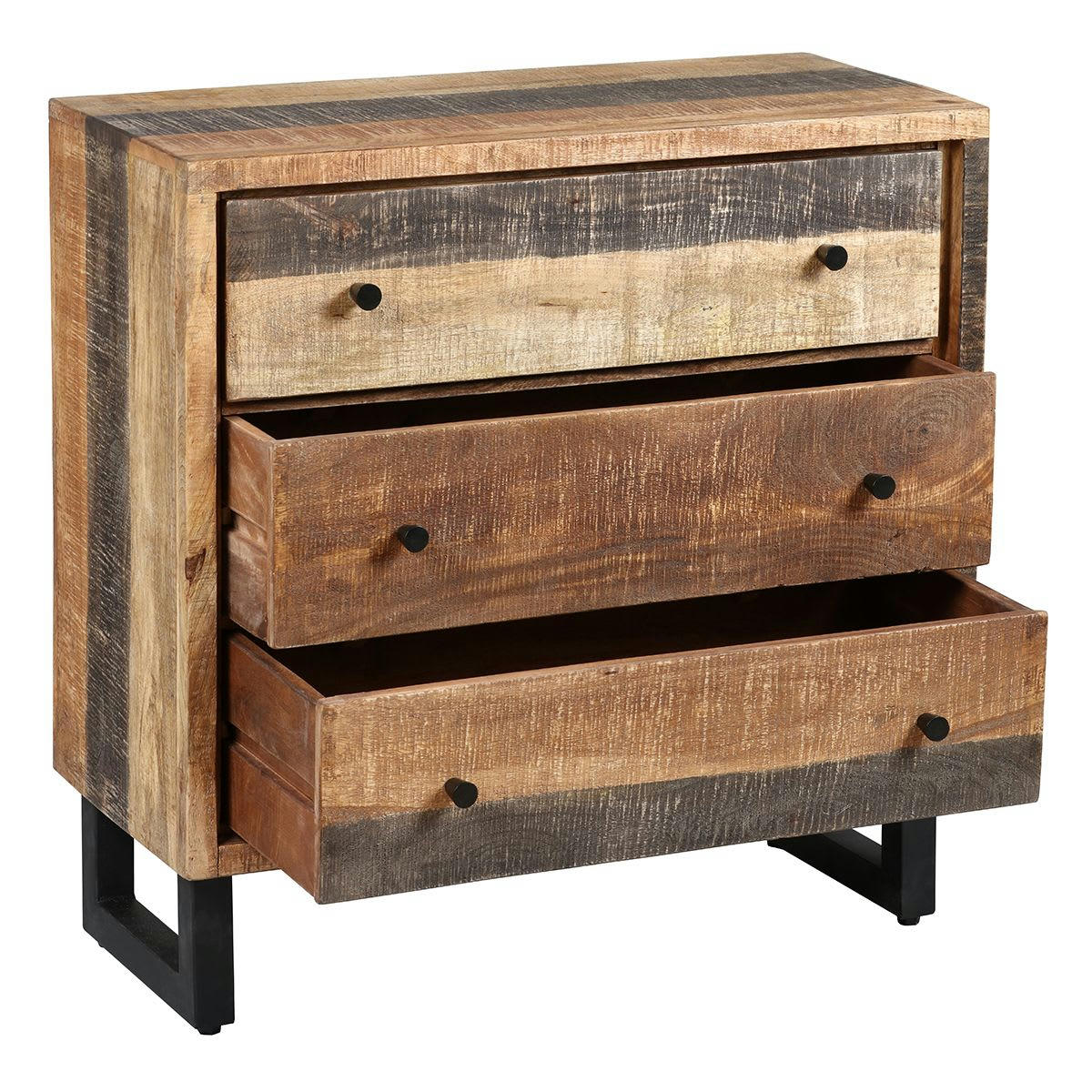 ODILON - Commode  3 tiroirs acier et bois massif