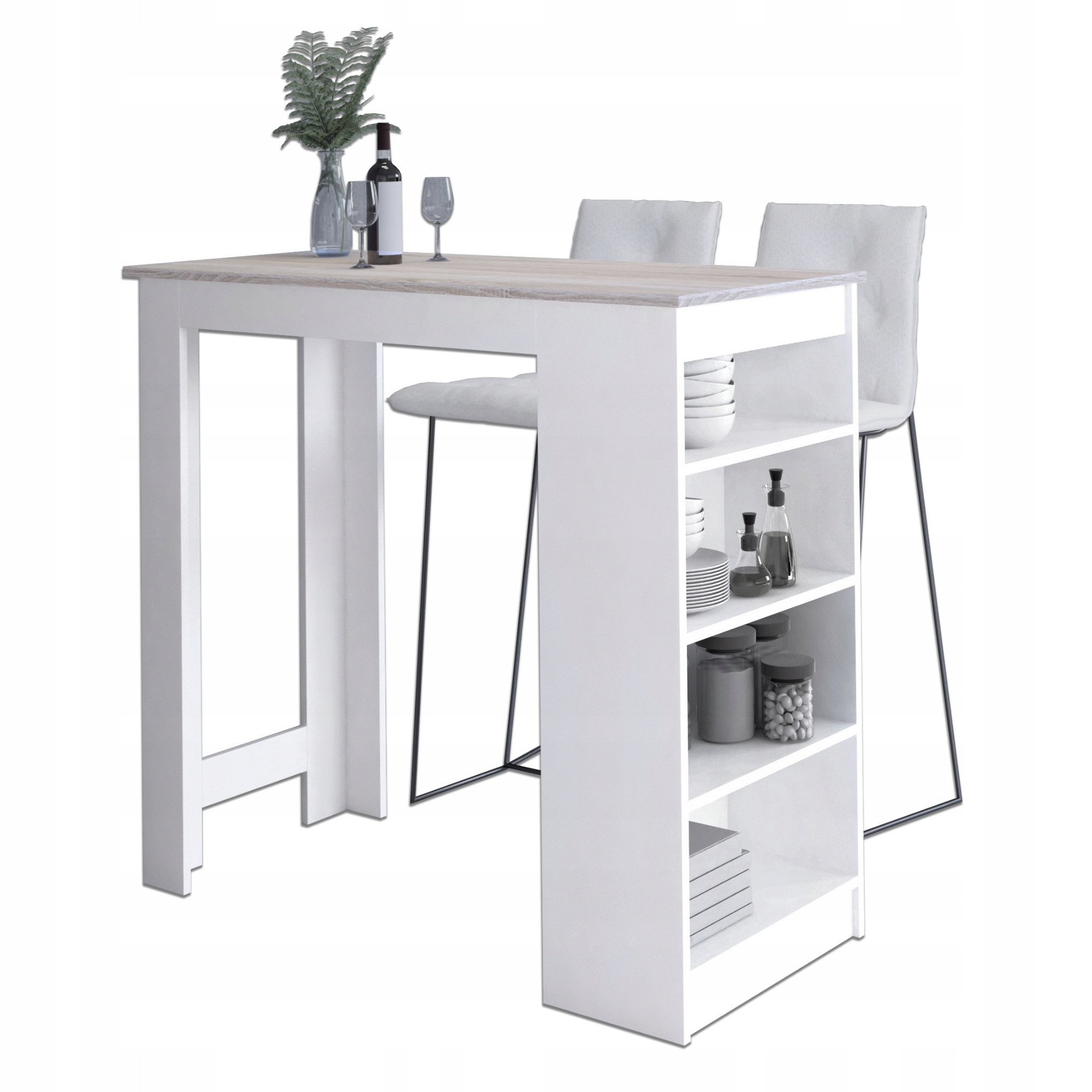 Stolik barowy AKORD Biały, Dąb Sonoma 115 cm 115x50x103 cm