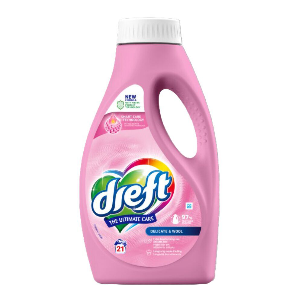 Lessive liquide Dreft linge délicat et laine bouteille rose 21 lavages