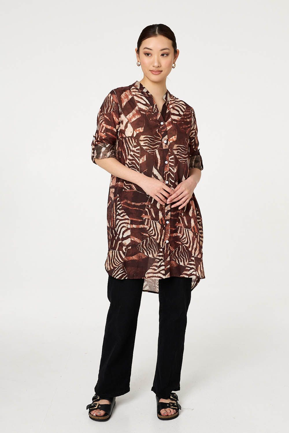 Izabel London Animal Print Semi Sheer Longline Shirt
