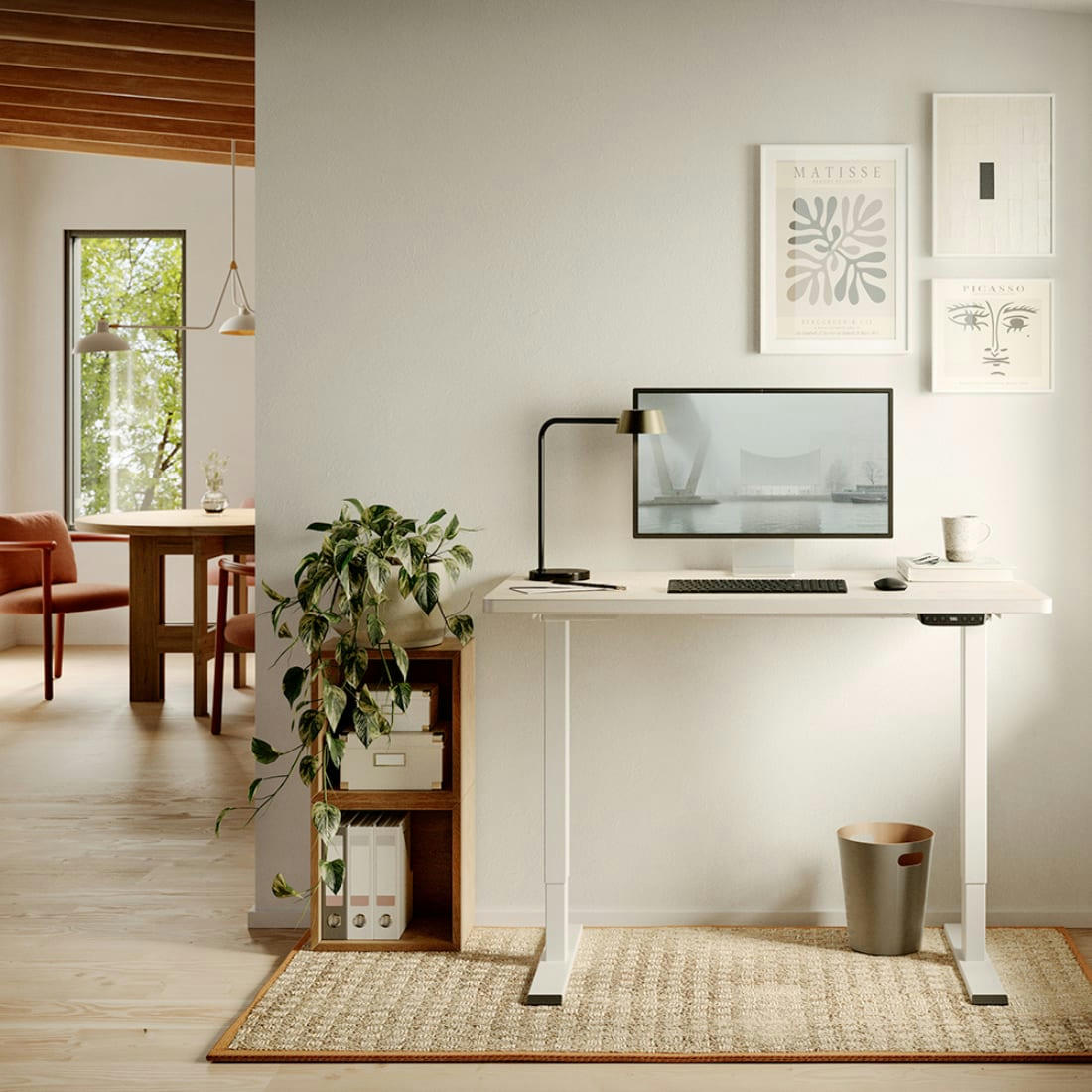 ELEVA GO - Bureau assis debout effet bois blanc 120x70x3cm