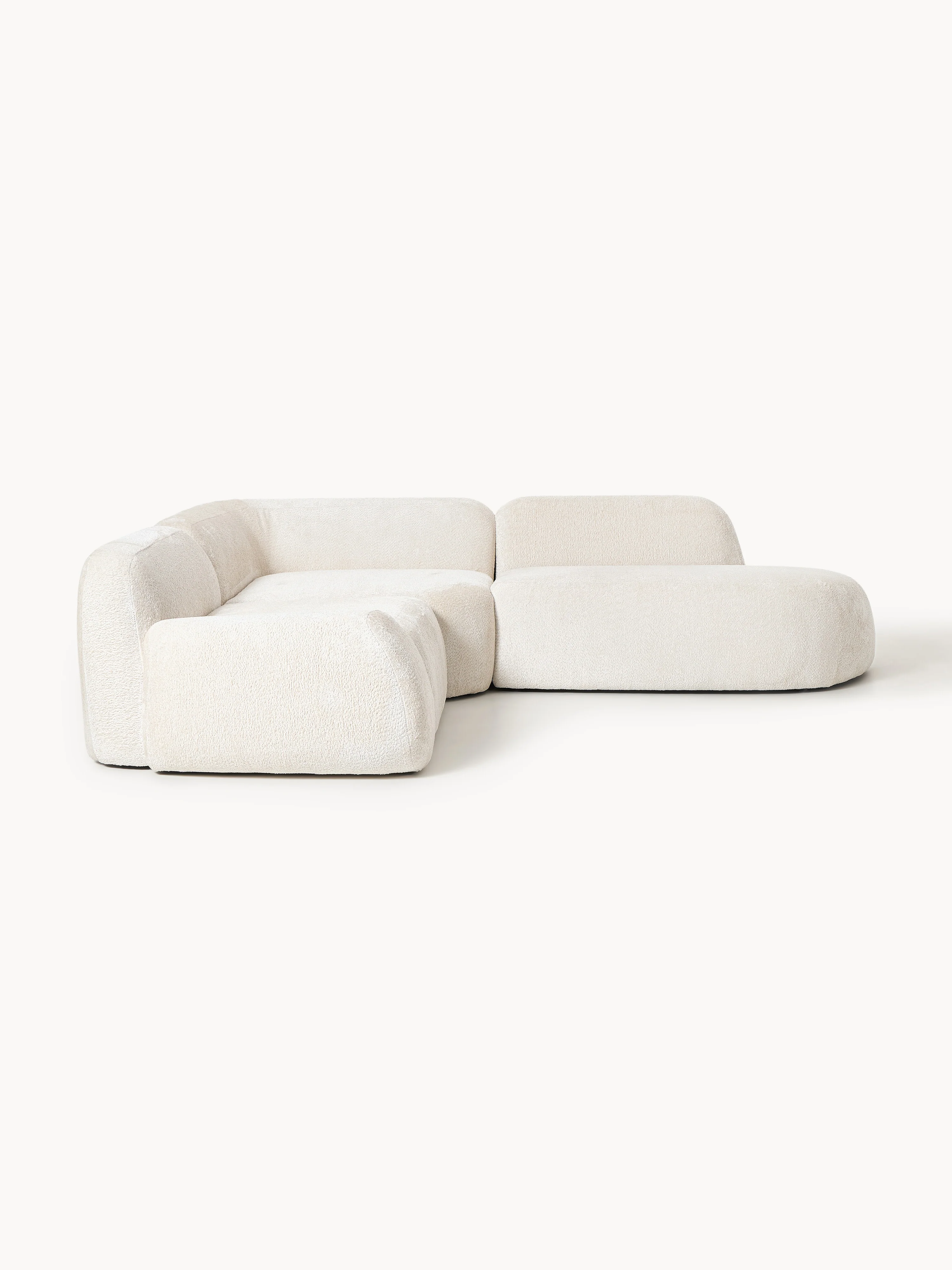 Modulares Ecksofa Wolke (4-Sitzer) aus Teddy-Bouclé mit Chaiselongue
