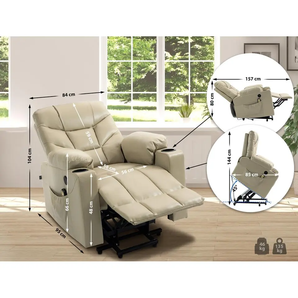 CLP Fauteuil Andover zwart Frame - Kunstleer - creme