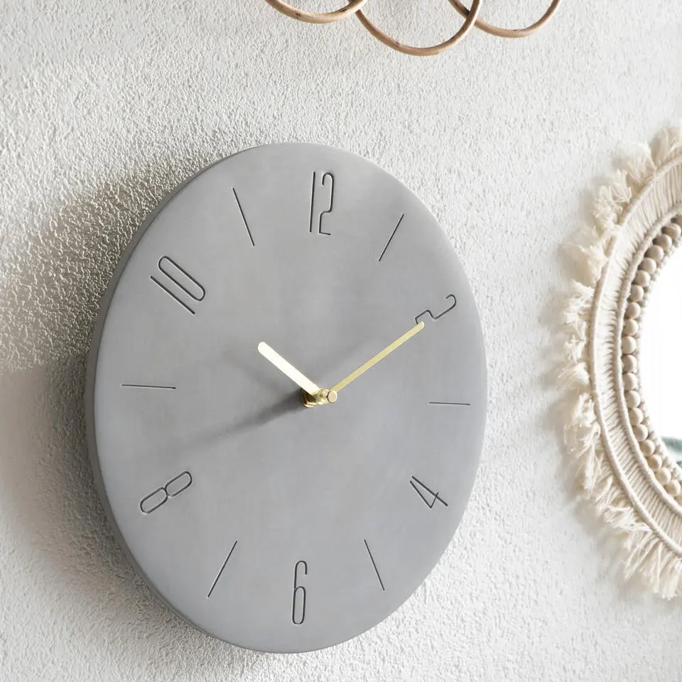 QUVIO Wandklok beton even cijfers - Grijs