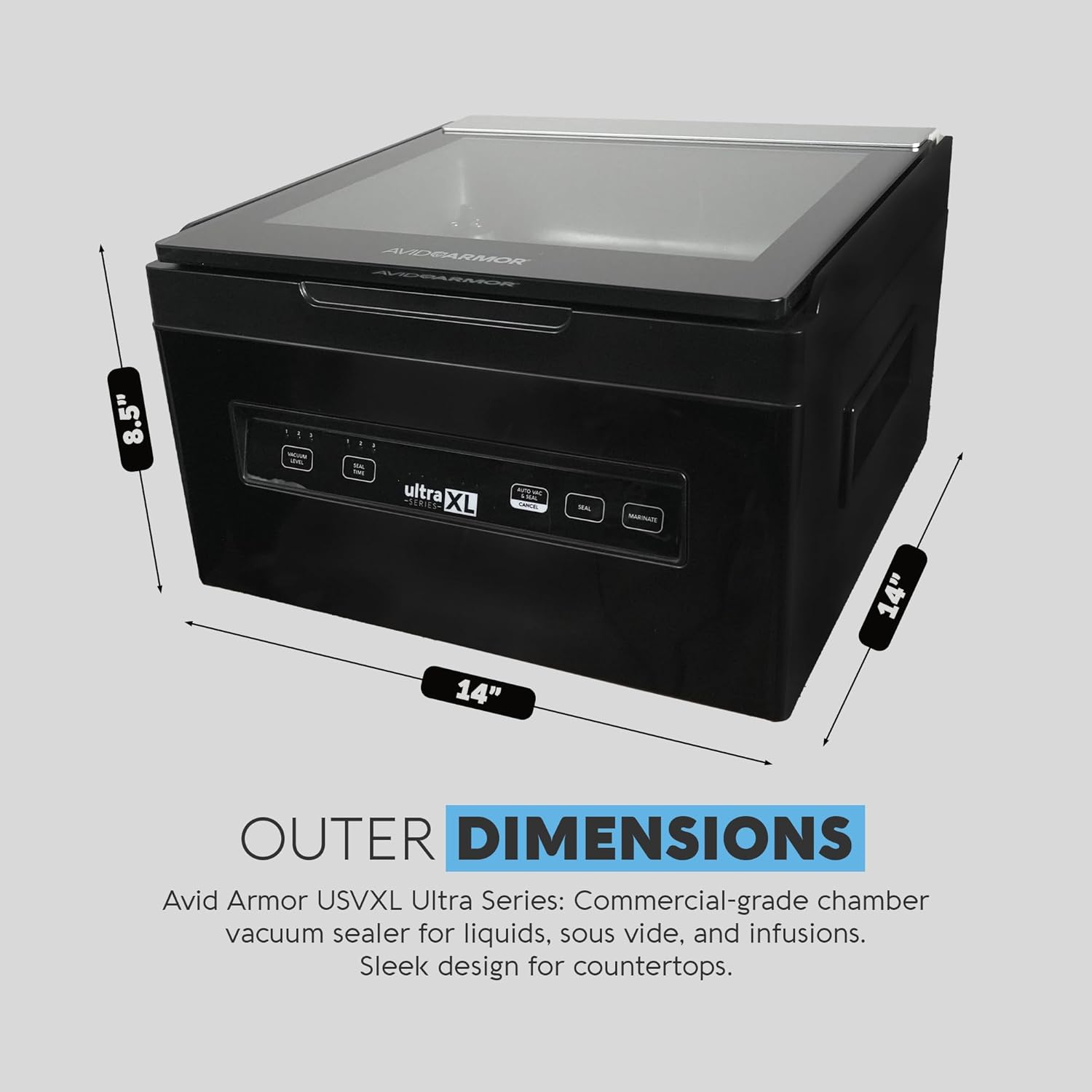 Avid Armor Chamber Vacuum Sealer Machine USVXL Ultra Series 11.5 Seal Bar for Liquid-Rich Wet Foods, Cooking Sous Vide, Infusions. LARGER Size Chamber Sealer Black Color Great for the Countertop