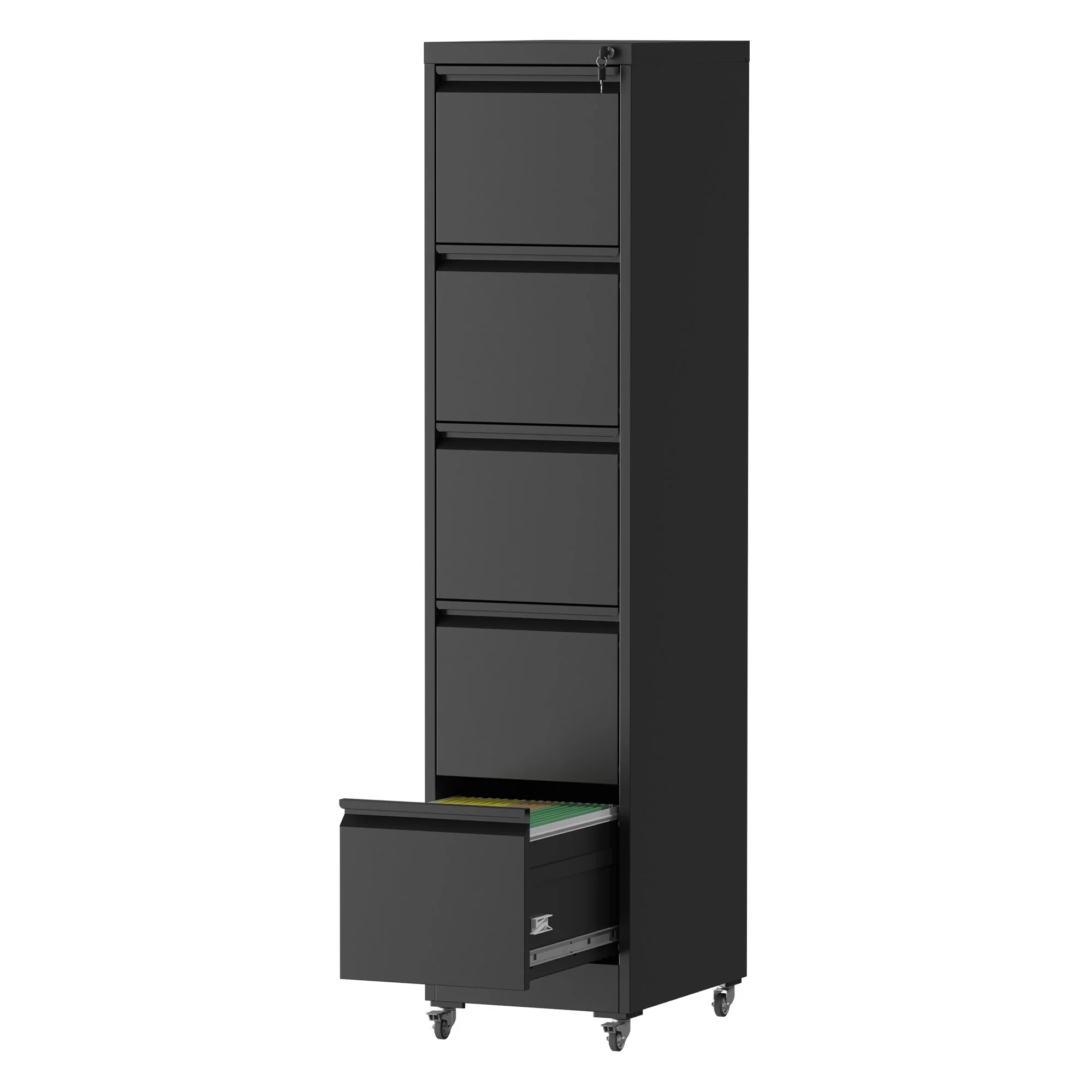5 Drawer Metal Vertical File Cabinet with Lock on Wheels,Heavy Duty Metal Storage Cabinet for A4/Letter/Legal Size Files