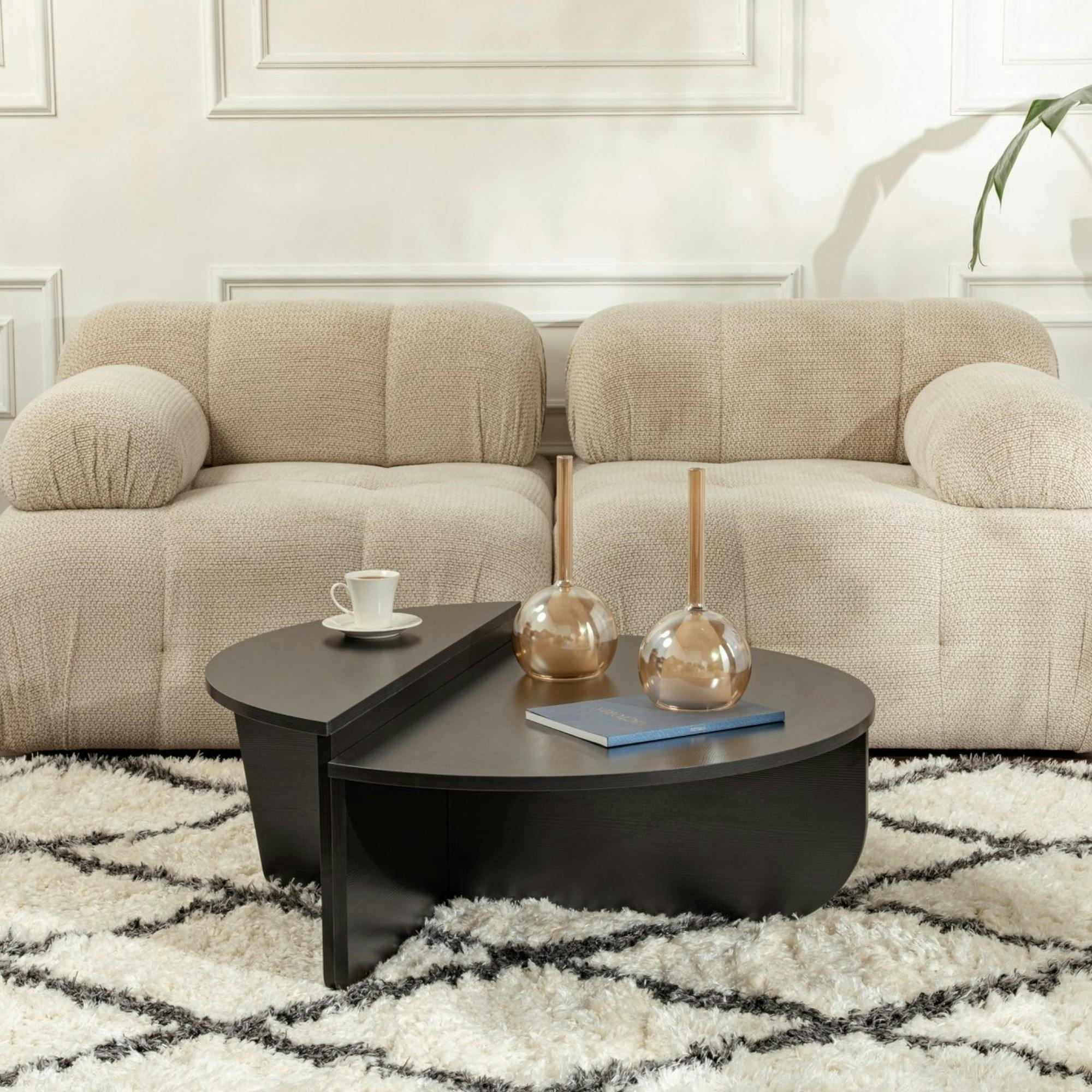 Table basse noire moderne effet bois - 2 hauteurs MARFA