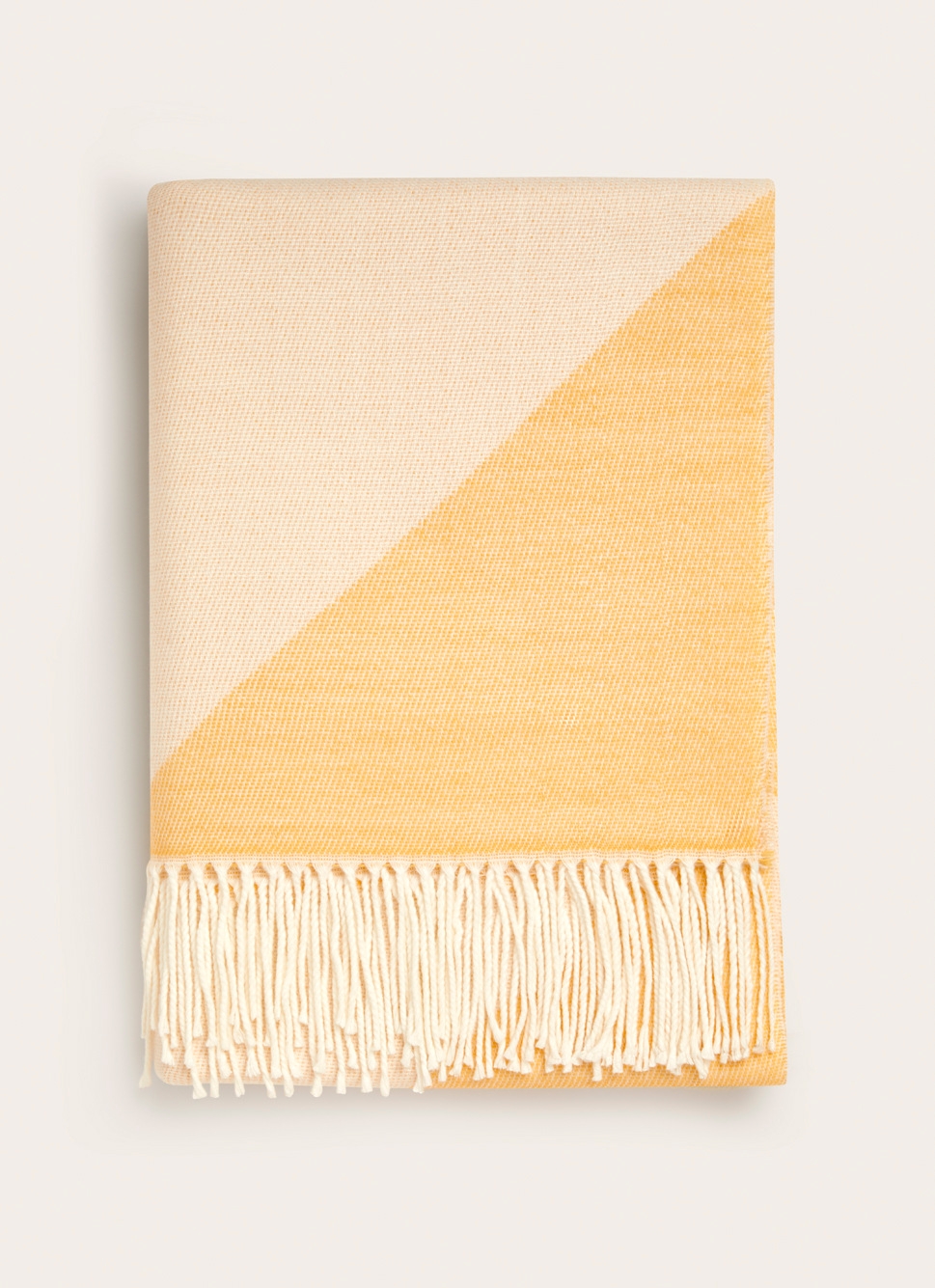 PLAID à FRANGES TISSÉ TEINT MOTIF GÉOMÉTRIQUE MOUTARDE