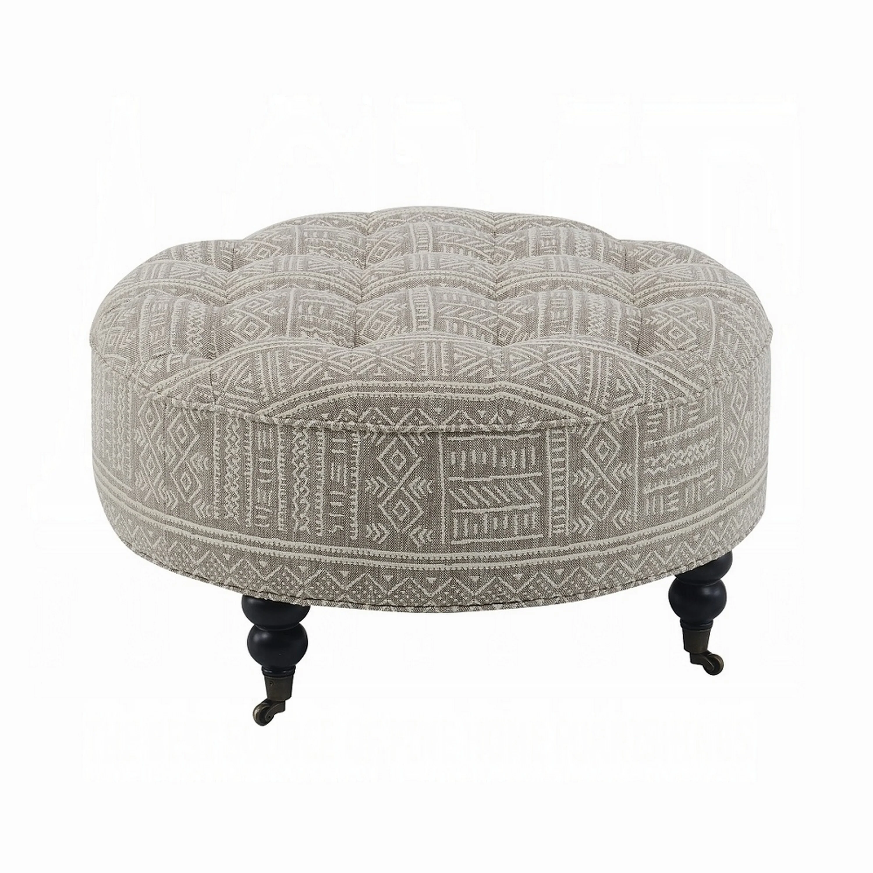 Savoir Ottoman, Beige, White Fabric, Caster Wheels, Black Legs 32 Inch