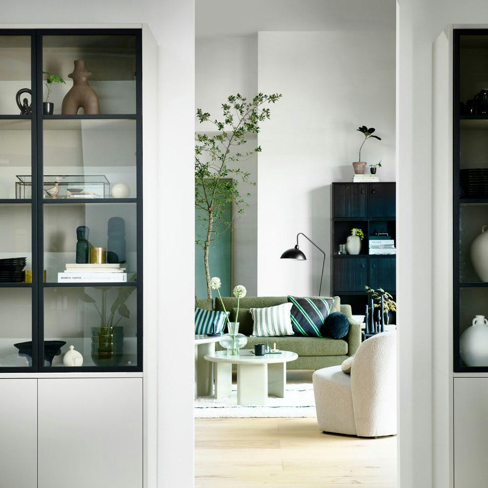 BASIC - Vitrine 4 portes en bois et métal H230cm gris clair