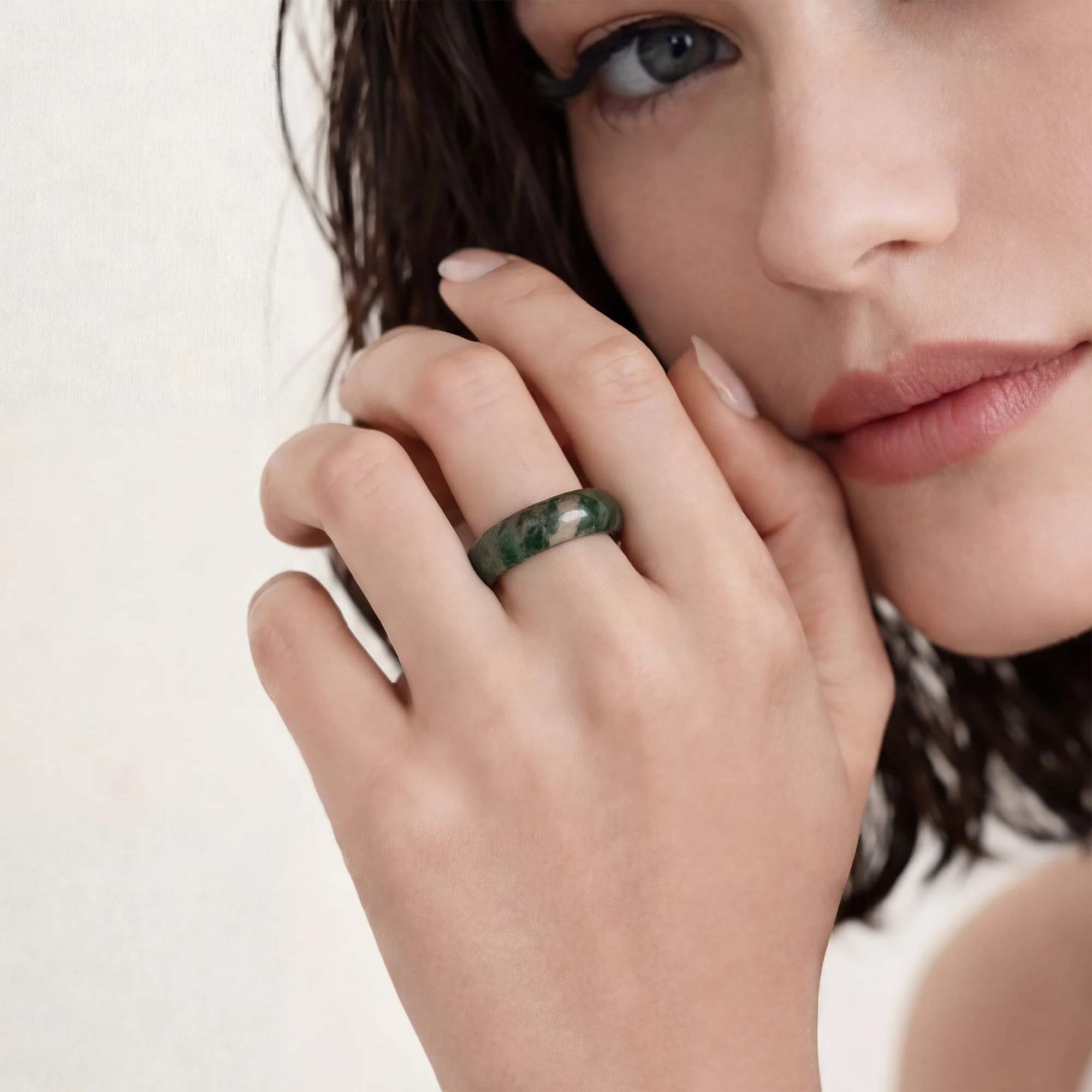 Seaweed  — Green Jade Stone Ring