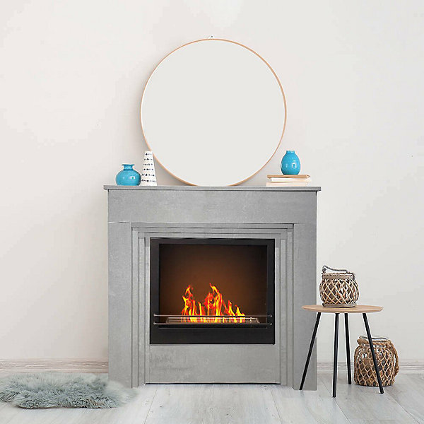 Cheminée à bioéthanol Kanlaon, Foyer sans fumée, 96x35 h96 cm, Gris