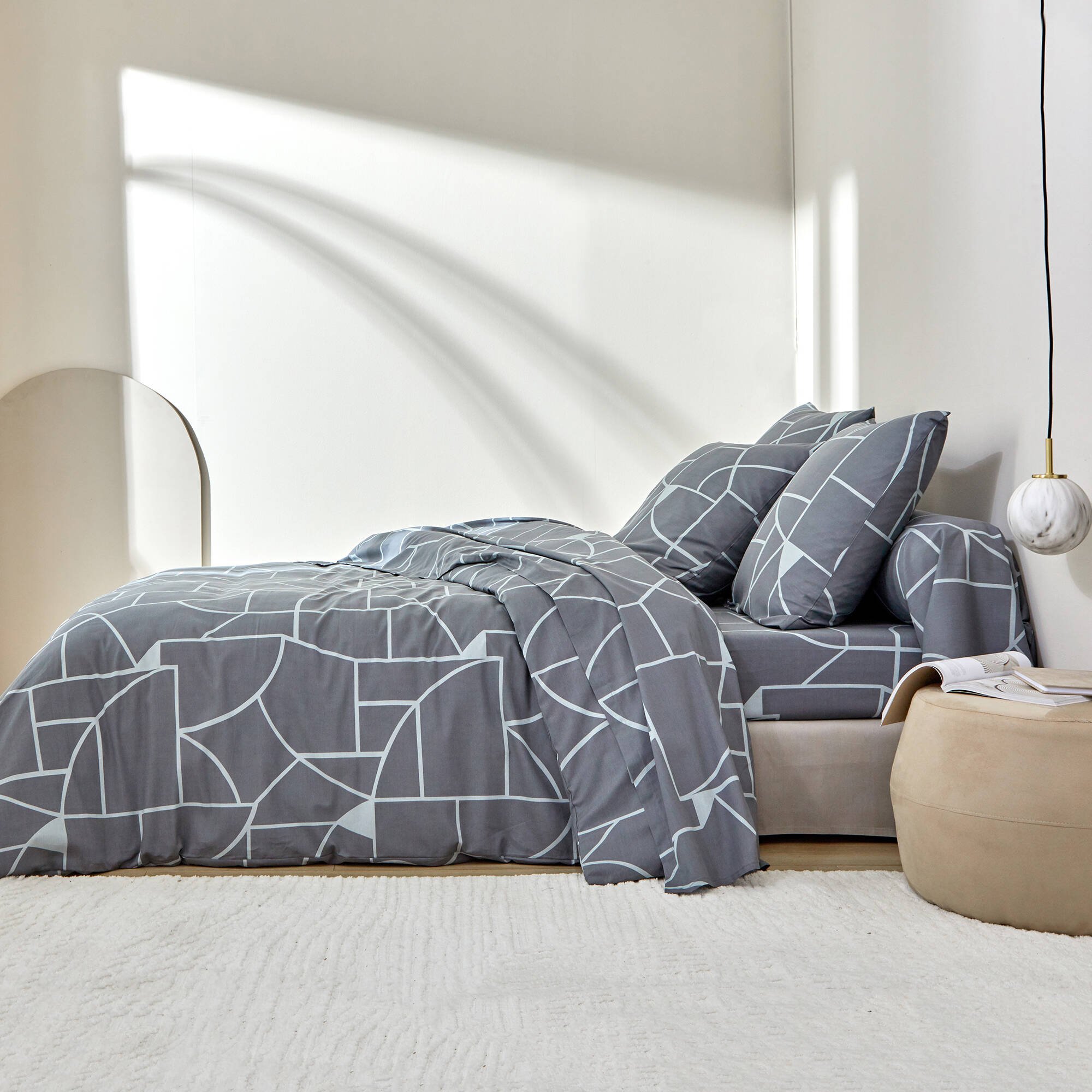 Linge de lit Geoffroy en coton à motifs graphiques