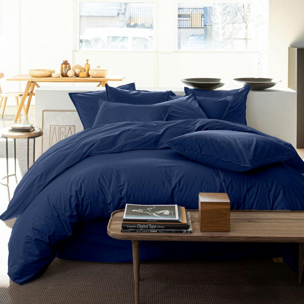 - Housse de couette lin lavé bleu cobalt 240x260 cm
