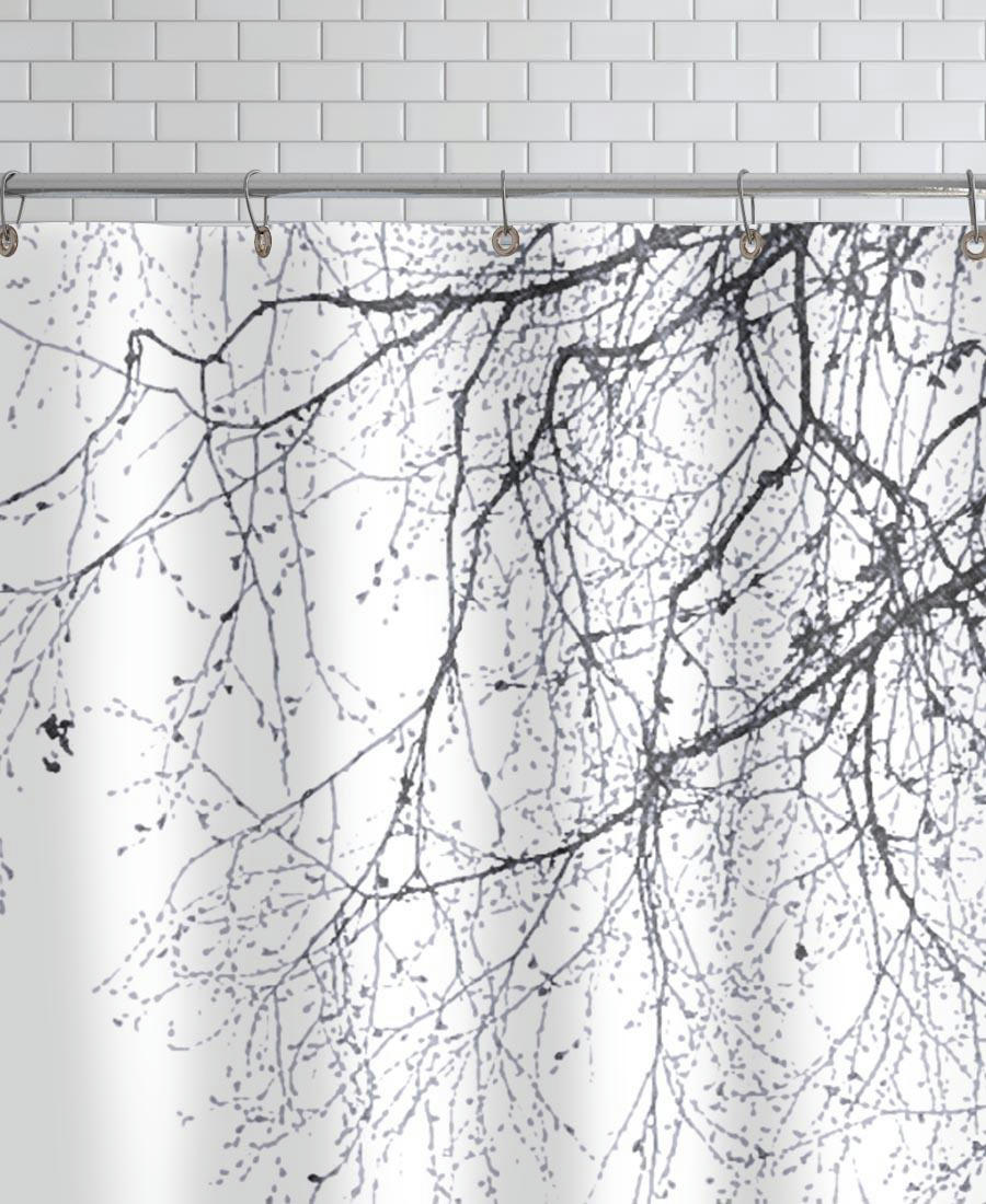 BLACK BRANCHES - Rideau de douche en polyester en blanc & noir 150x200
