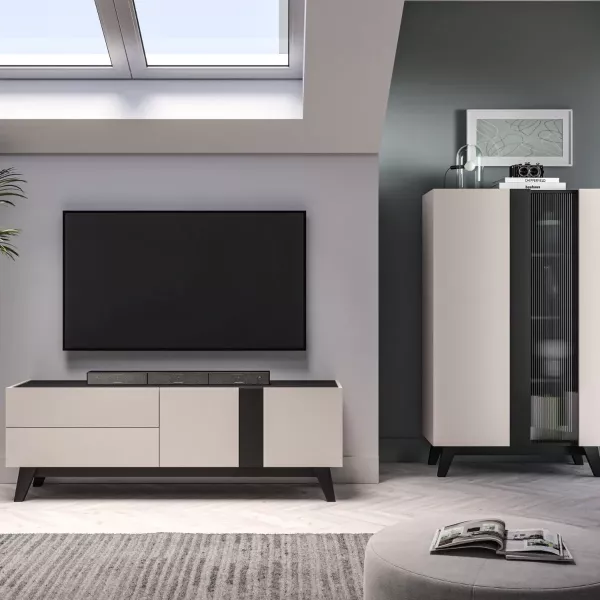 Szafka RTV FREYA 05 1D2S 160 kaszmirowa/czarna
