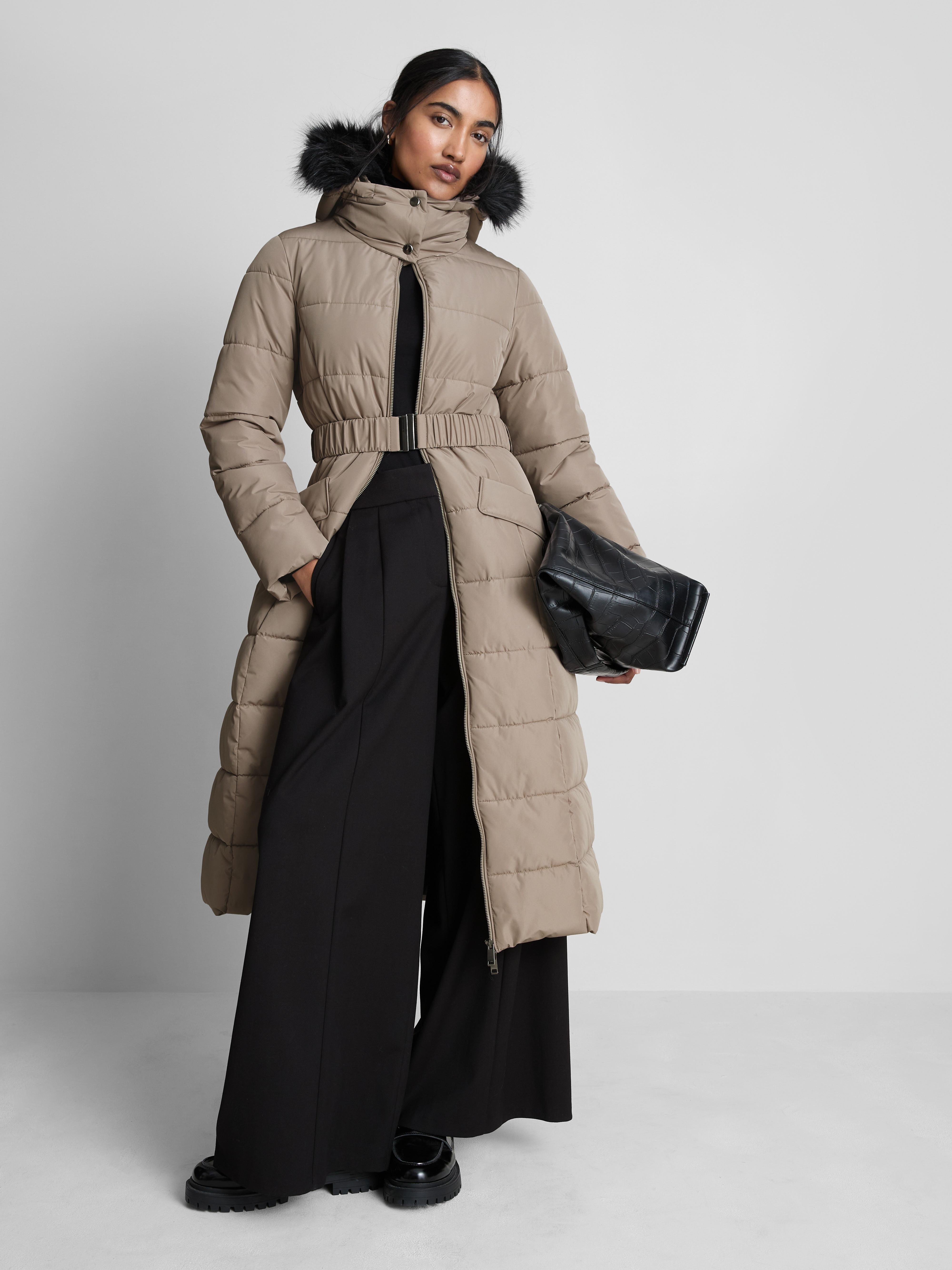Longline Cinched Waist Puffer Jacket