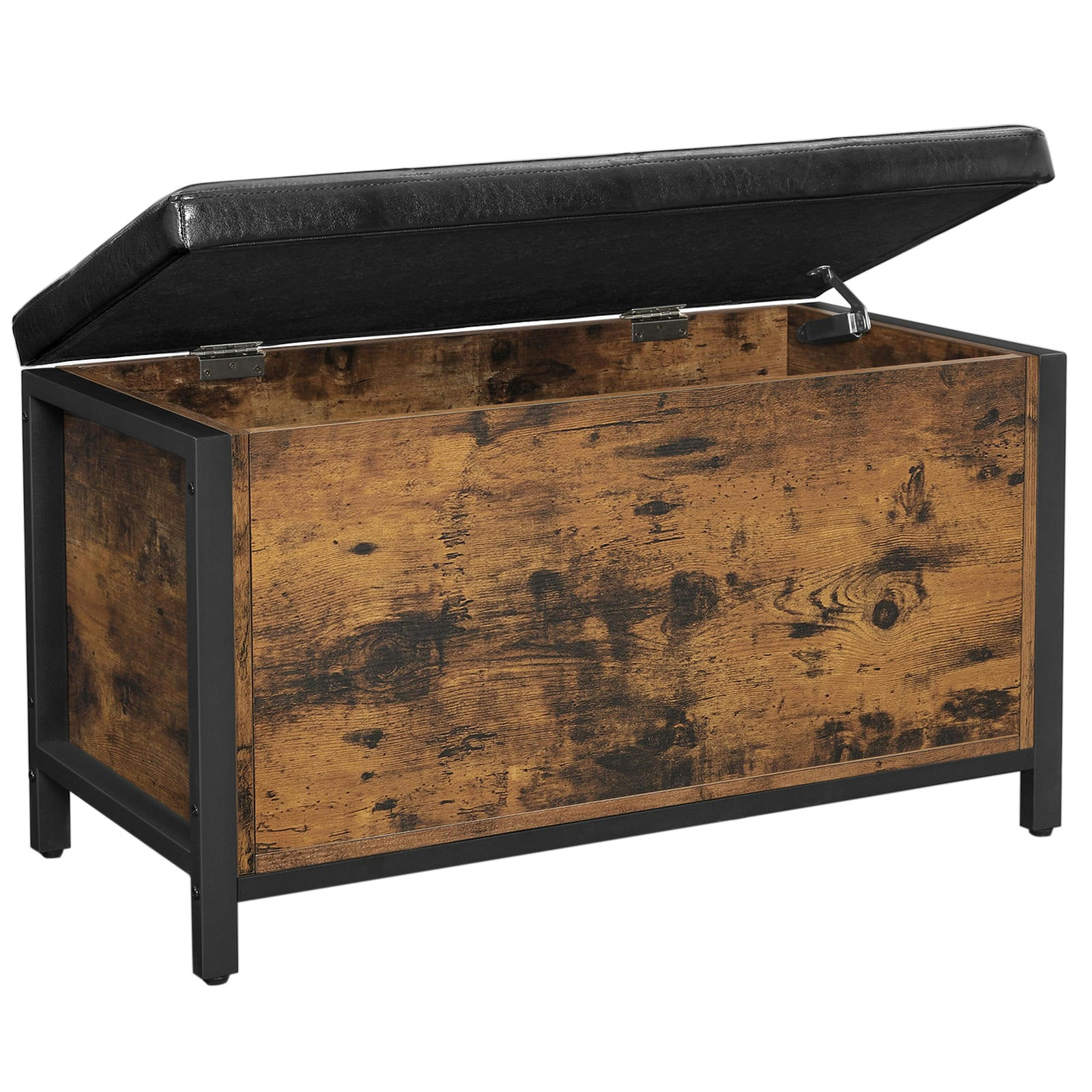 - Banc de rangement rembourré effet bois marron rustique noir