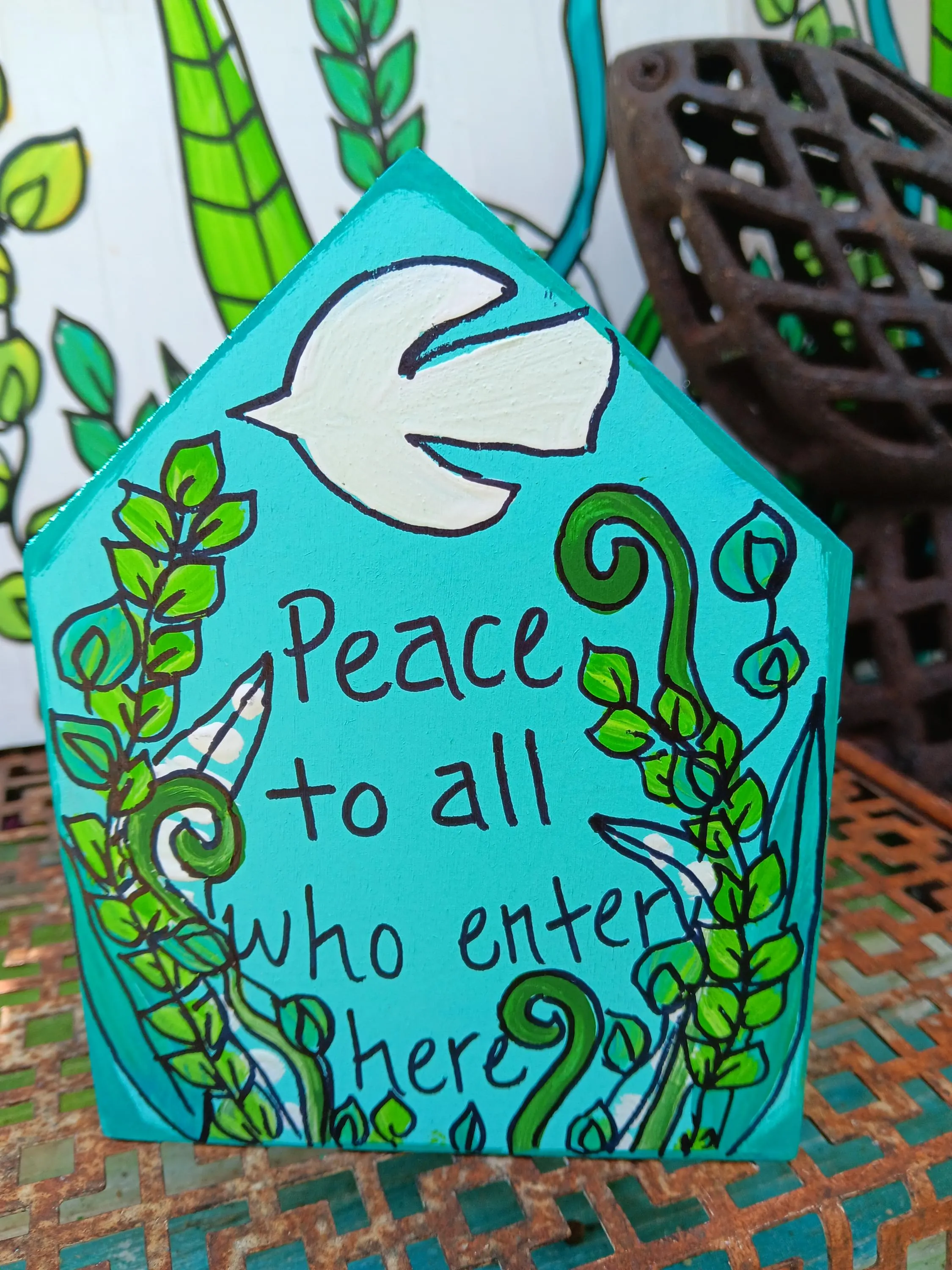 Peace to All Welcome Sign: Hand-painted 5x4