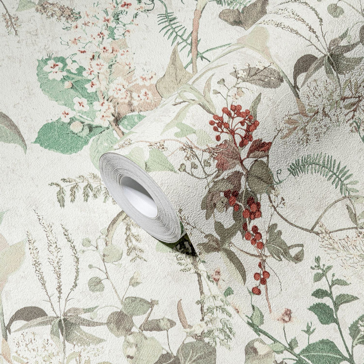 A.S. Création behang bloemen wit, groen, rood en beige - 53 cm x 10.05 m - AS-388252