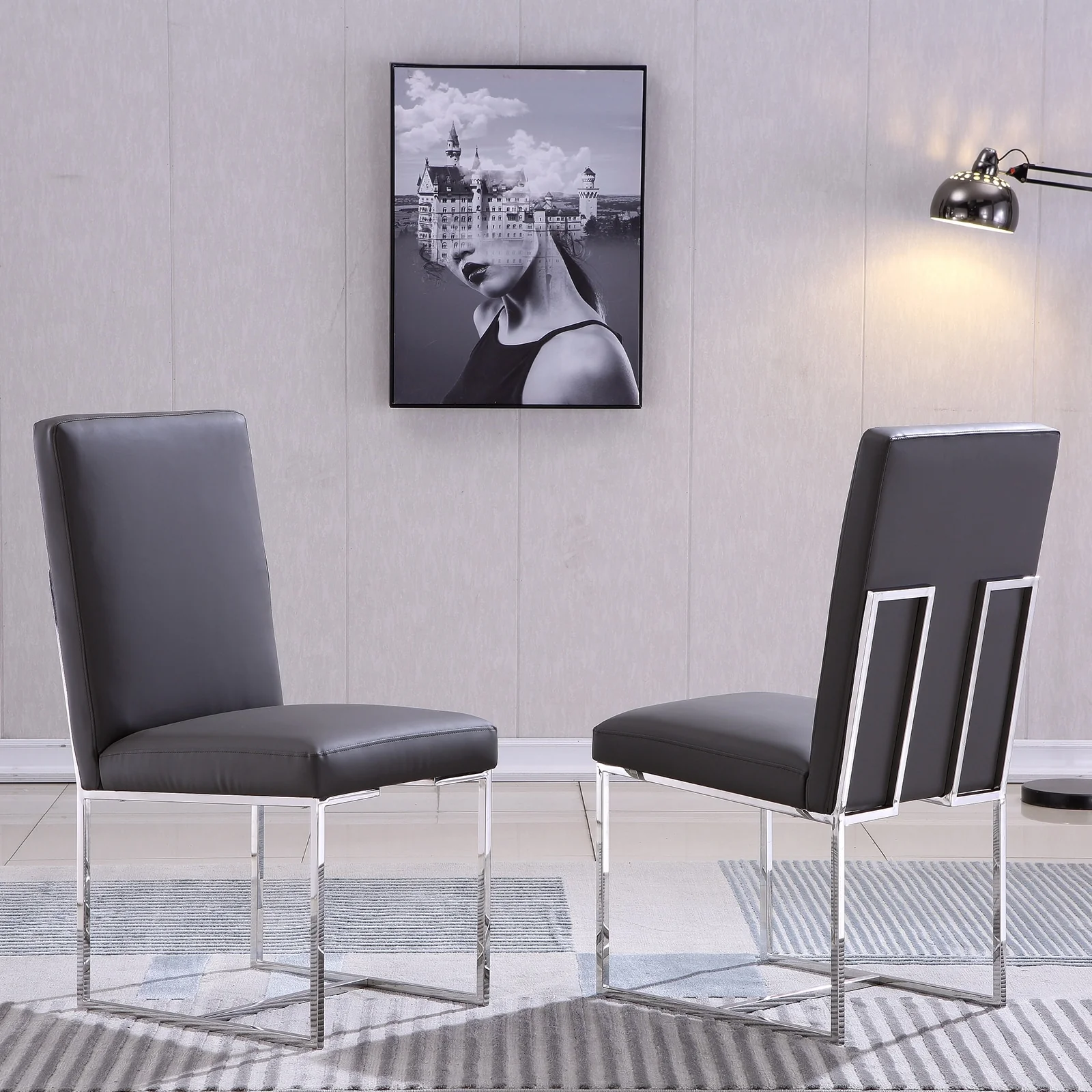 Leather Upholstered dining Chairs with Metal Polished Legs