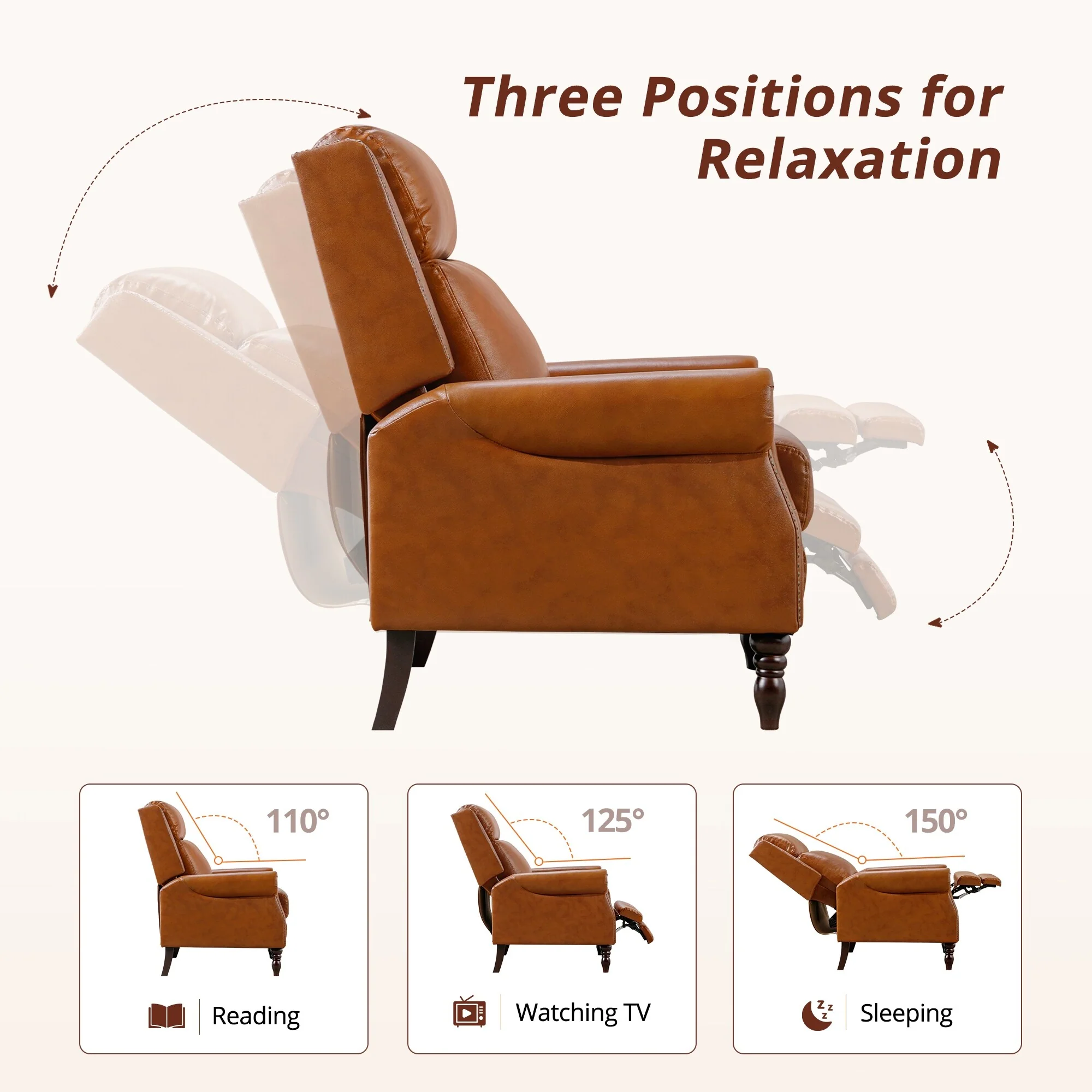 COZYMAN Genuine Leather Comfortable Recliner Chair Adjustable Push Back Recliner Living Room Arm Chair