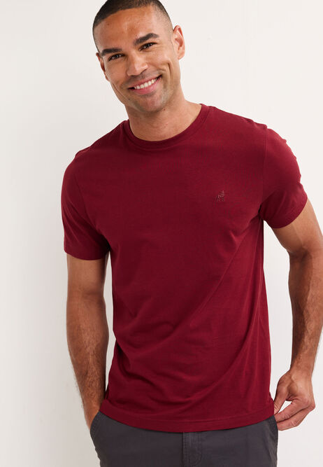 Mens Red Plain Cotton T-Shirt