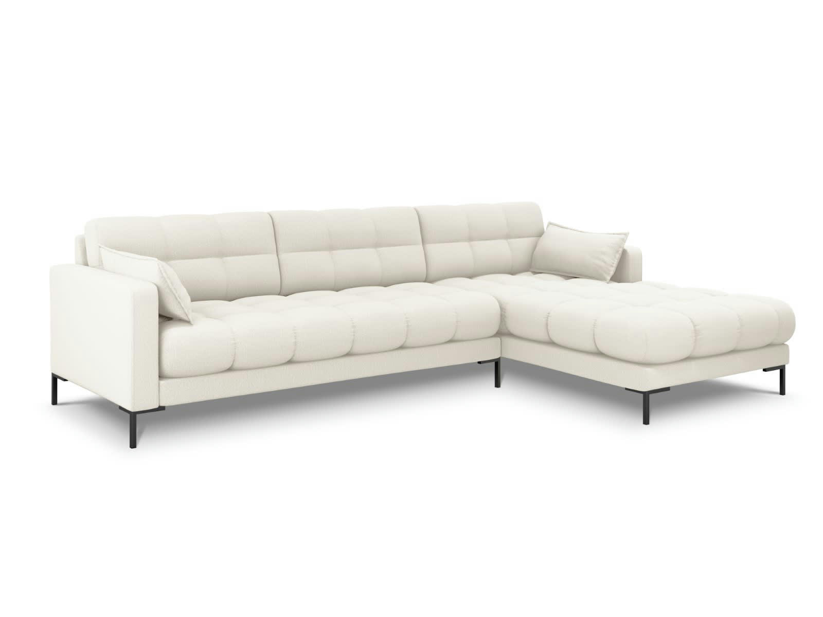 MAMAIA - Canapé d'angle droit 5 places en tissu structurel beige clair