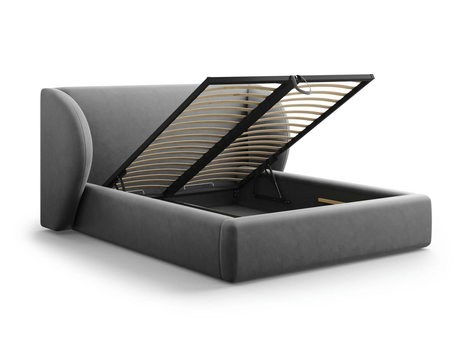 MILEY - Lit coffre avec tête de lit 180x200cm en tissu velours gris