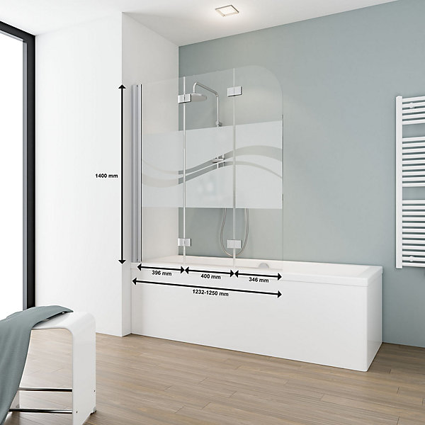 Pare-baignoire Schulte - 125x140 cm - paroi de baignoire réversible - pliant - 3 volets pivotants - verre Liane - alu-argenté
